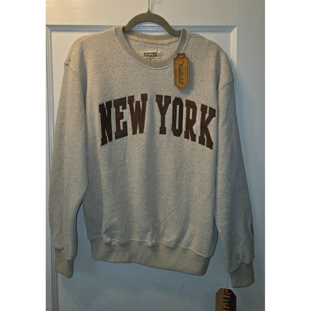 NWT New York Popular Sweatshirt Womens Medium Gray Brown Crewneck NYC Graphic